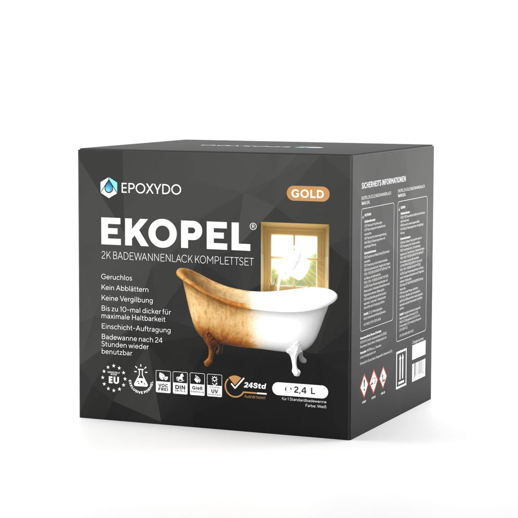 EKOPEL 2K-GOLD premaz za obnovo kopalne kadi. Celoten komplet. Čas strjevanja 24 ur. Povečana odpornost na UV-žarke.